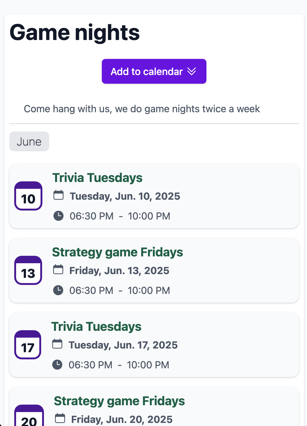 Add to calendar through ChaosRoots