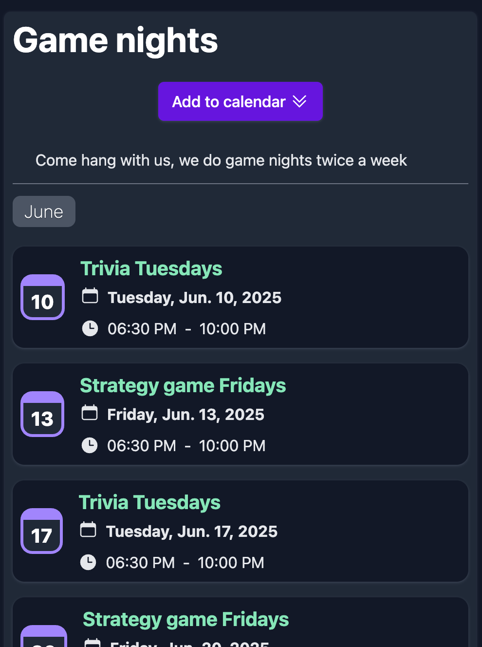 Add to calendar through ChaosRoots